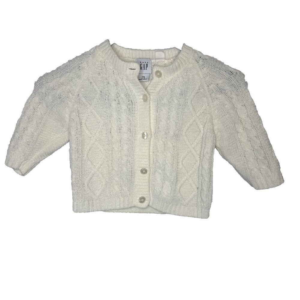Baby Gap Girls Size 12-18 Months French Vanilla Cable Knit Sweater Cardigan Crea